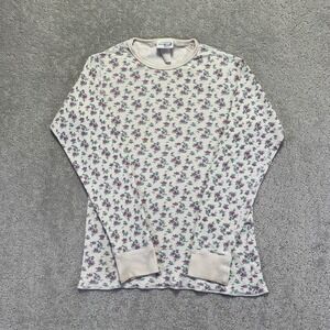 VINTAGE Duofold Thermal Shirt Womens S/P Floral PrintCotton Nylon Wool Blend USA